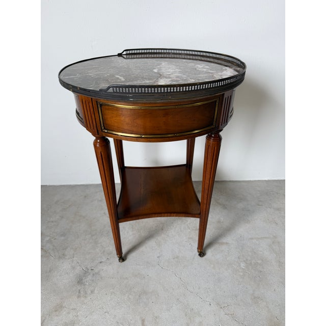 19th Century Louis XVI-Style Bouillotte End Table With Marble Top, Brass Gallery & Casters For Sale - Image 13 of 16