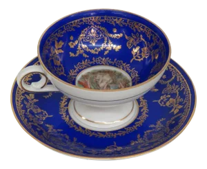 Mid 20th Century Bremernd Schmidt Bluend Gold Cameo Germany Demitasse Cupnd Saucer - Pair