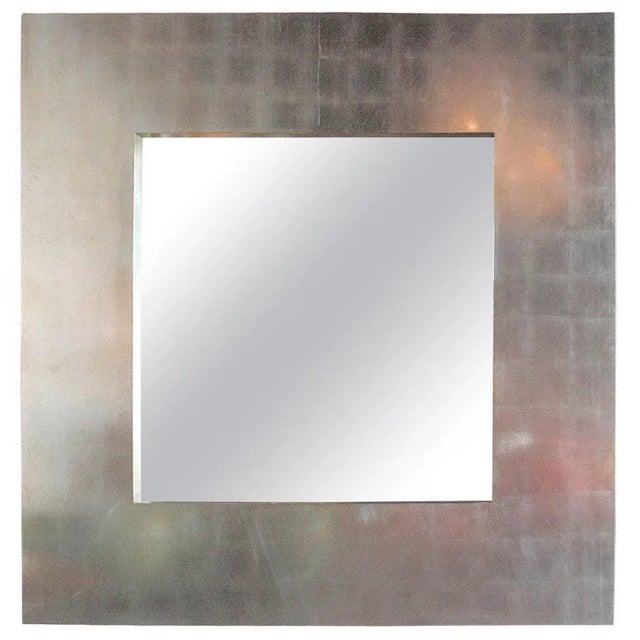 Wood Italian Oversized Silver Leaf Mirror For Sale - Image 7 of 7