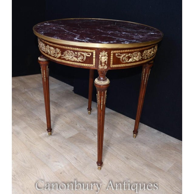 French Empire Style Gilt Side Tables with Marble Tops, Set of 2 For Sale - Image 6 of 9