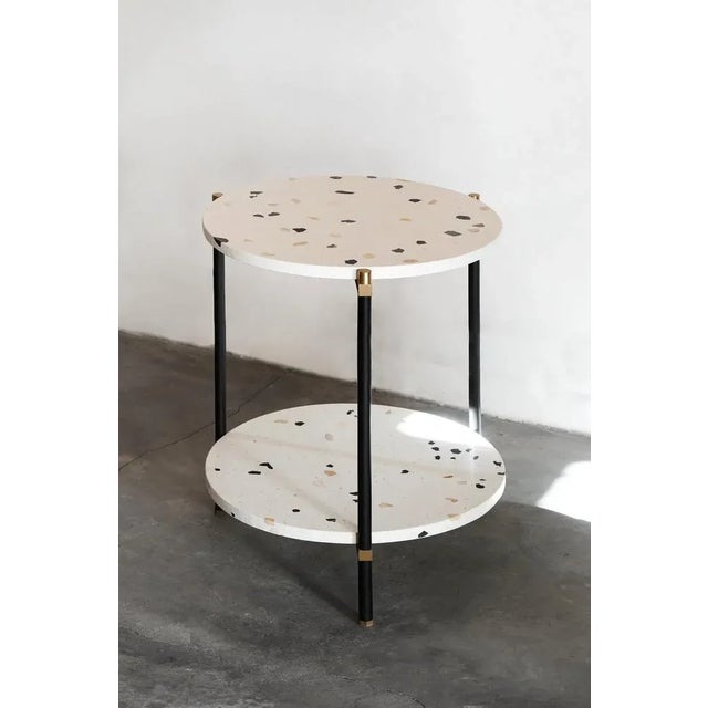 Double bar table 50 3 legs by Contain Dimensions: D 50 x H 51 cm Materials: Iron, brass, terrazzo, marble, stone....