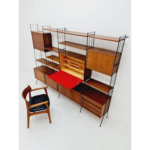 Freestanding String Shelf-System Unit Bookcase in Teak and Metal by Silverschild, 1950s For Sale - Image 9 of 12