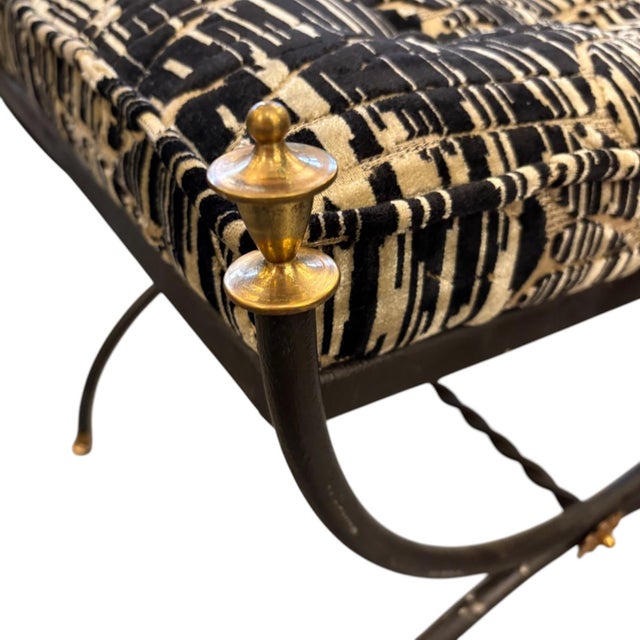 Neoclassical Upholstered Curule Bench For Sale - Image 5 of 6