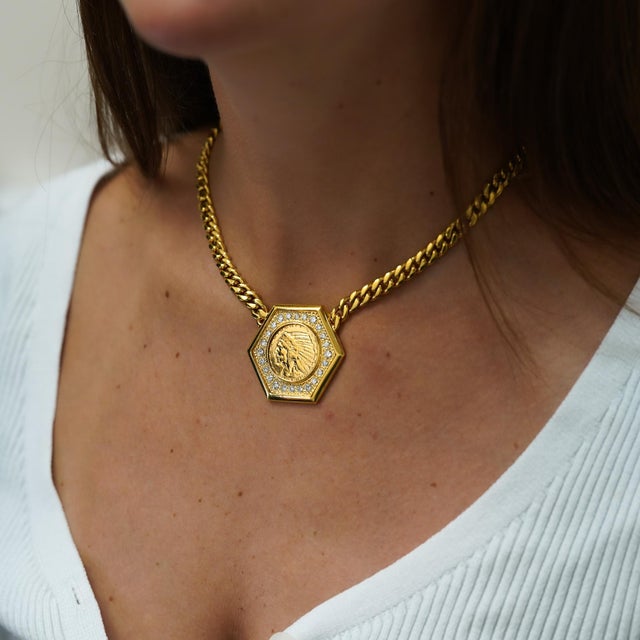 1909 US Indian Head $5 Gold Coin Pendant Necklace - 14K Gold with Diamonds Authentic 1909 Indian Head $5 22k gold coin...