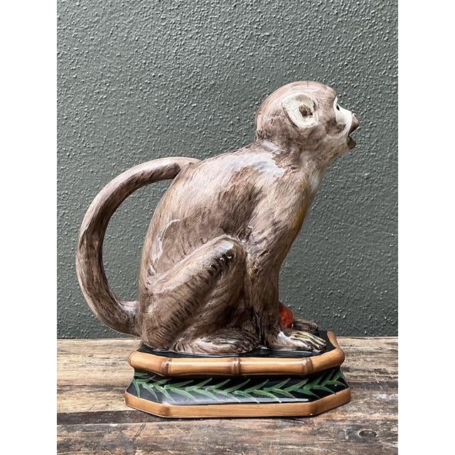 Vintage Glazed Ceramic Monkey Pitcher For Sale In West Palm - Image 6 of 12