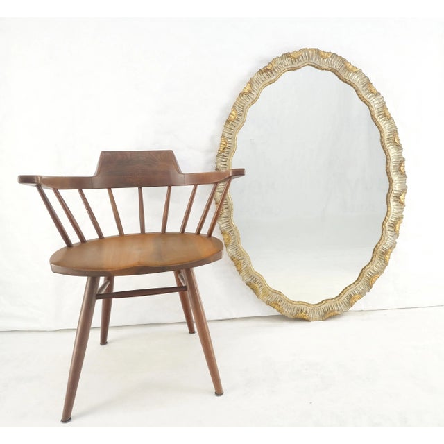 Gold Carved Wood Scallop Edge Style Silver & Gold Gilt Oval c1970s Wall Mirror For Sale - Image 8 of 8