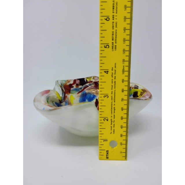 Vintage Authentic Murano Made in Italy Cased Kaleidoscope Multi Color Hand Blown Art Glass Bowl Art Glass For Sale - Image 9 of 12