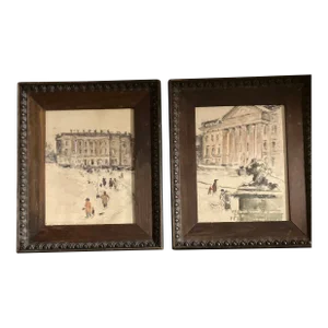 1940’s Vintage Impressionist Watercolor German Cityscapes Signed -A Pair