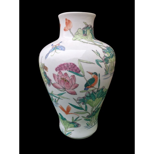 Vintage Chinese Qianlong Mark Famille Verte Porcelain Baluster Vase For Sale - Image 4 of 15