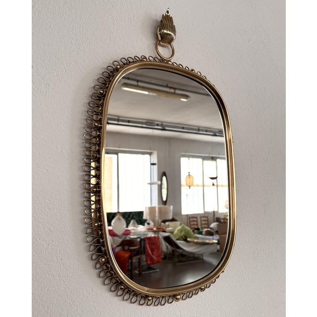 Metal Vintage Wall Mirror with Loop Frame and Wall Hook in Brass by Josef Frank for Svenskt Tenn, 1960s For Sale - Image 7 of 16