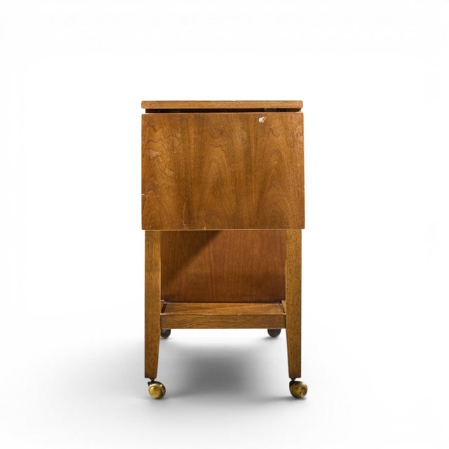 Mid 20th Century Broyhill Brasilia Mid Century Walnut Bird Tiles Bar Cart For Sale - Image 5 of 12