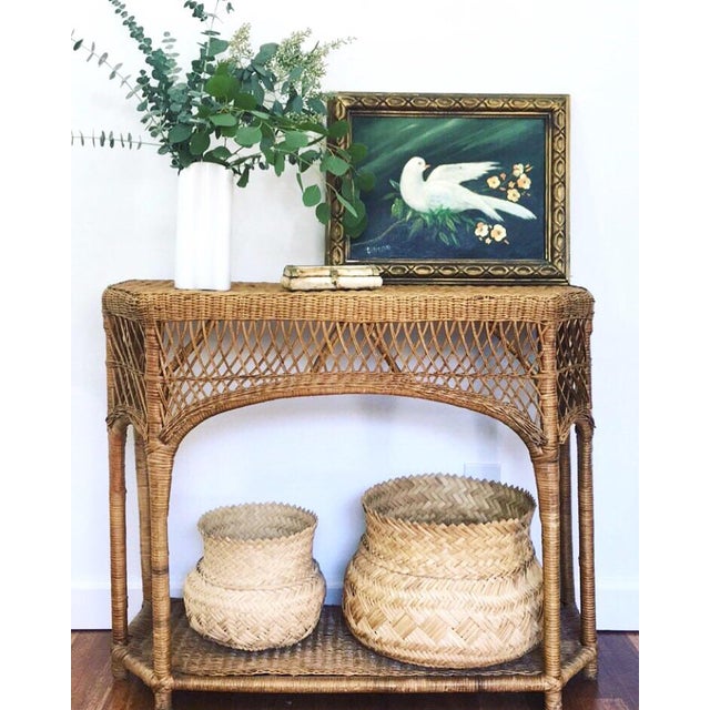 Vintage Wicker Rattan Console Table | Chairish