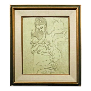 Pablo Picasso Reproduction Lithograph "Mother&Child" Plate Signed Custom Framed For Sale