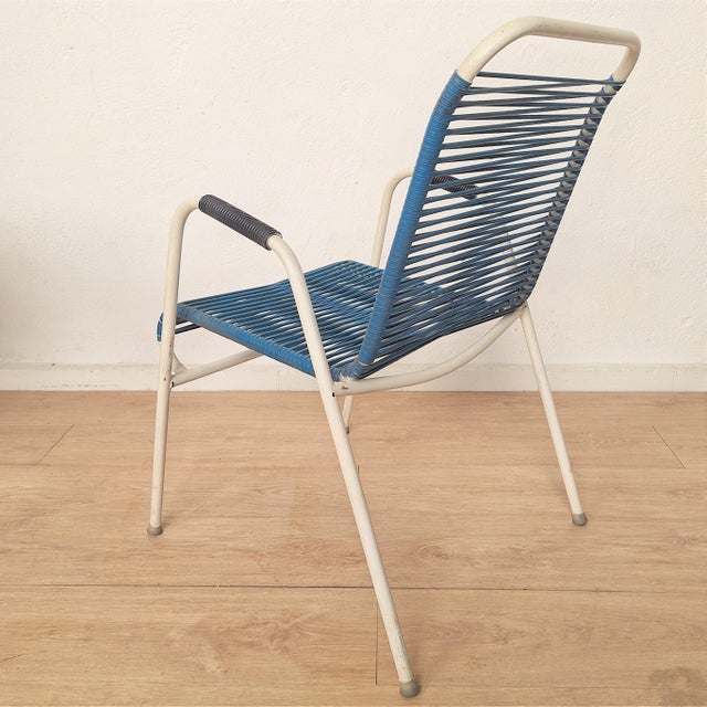 Vintage Blue Spaghetti Armchair, 1970s For Sale - Image 4 of 5