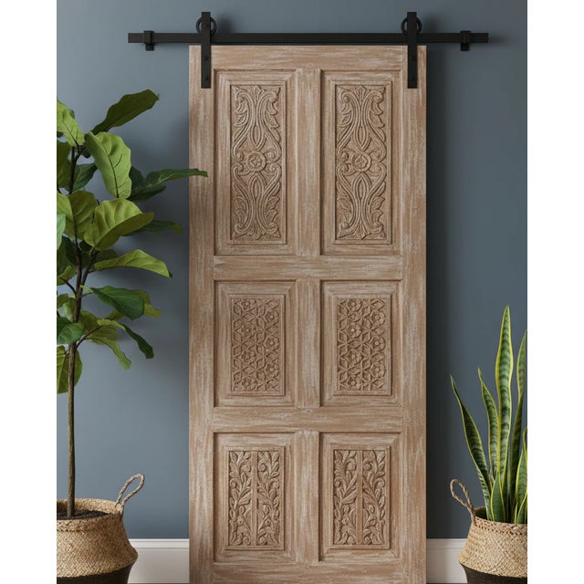 Antique Carved Wood Door Natural Farmhouse Statement Barn Door 80x36 For Sale - Image 4 of 4