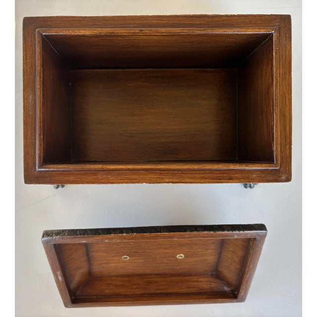 Coffee 1980s Maitland-Smith Reptile Pattern Wooden Box With Brass Clasping Hands & Claw Feet For Sale - Image 8 of 12