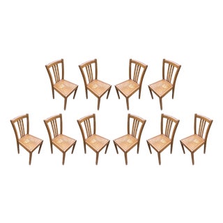 Mid Oak Dining Chairs with Flat Angular Seat from Stella, 1950s, Set of 10 For Sale