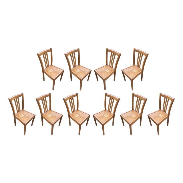 Mid Oak Dining Chairs with Flat Angular Seat from Stella, 1950s, Set of 10 For Sale