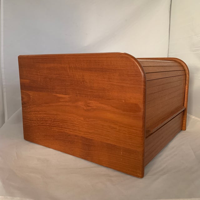 Vintage CD & Cassette Storage Filing Teak Wood Box Roll Top Tambour Door MCM Danish Style Set