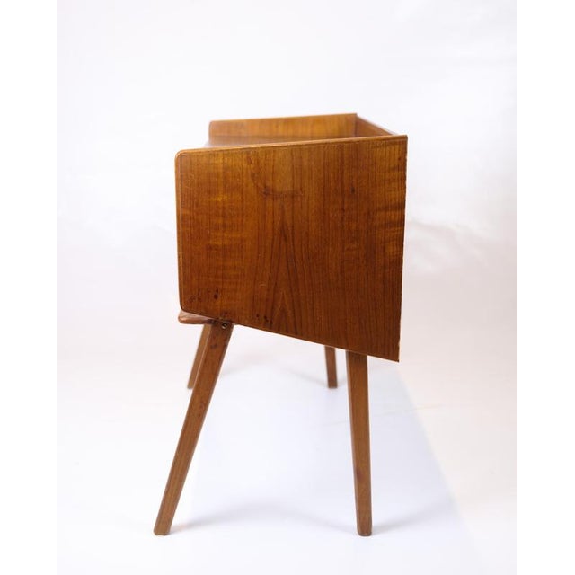 Wood Side Table in Teak with Drawer and Wicker Shelf, 1960s For Sale - Image 7 of 10