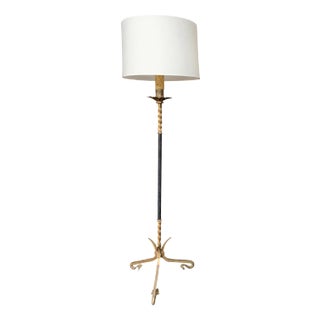 Jacques Adnet Inspired Iron & Leather Floor Lamp by Ferro Art For Sale