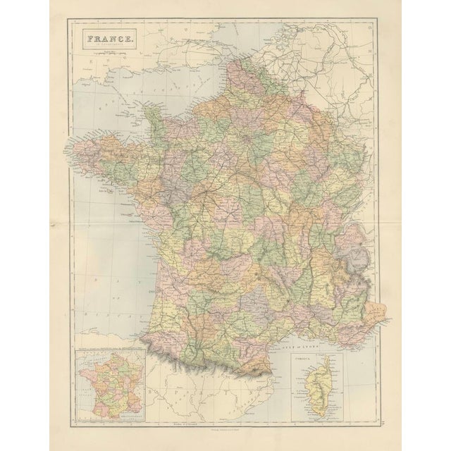 Black Antique Map of France, 1884 For Sale - Image 8 of 10