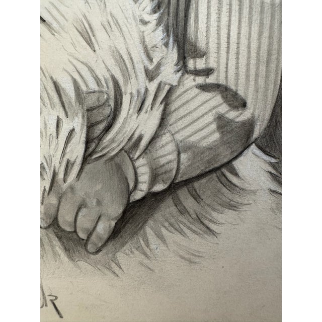 Illustration 1940s Original Signed Graphite Illustration of Child Embracing Terrier Dog, 10.5 × 8.5 In. For Sale - Image 3 of 6