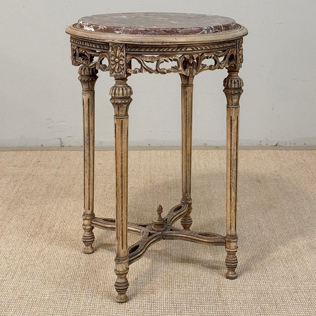 Antique French Louis XVI Stripped Marble Top Occasional Table For Sale - Image 4 of 18