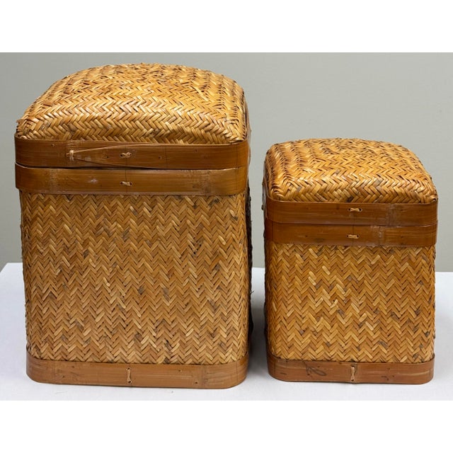 Vintage Woven Wicker Nesting Baskets, a Pair For Sale - Image 4 of 6
