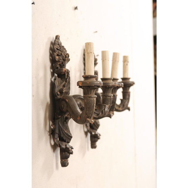 Italian Early 20th Century Carved-Wood Sconces - a Pair For Sale In Atlanta - Image 6 of 10