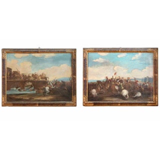 Battle Scenes, Oil Paintings, 18th Century, Set of 2 For Sale