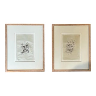 Pair of Framed Pen and Ink Drawing For Sale