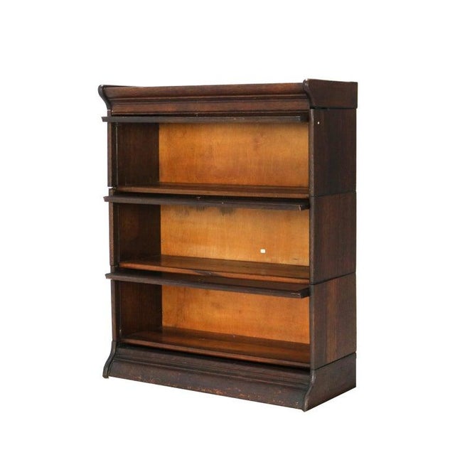 Brown Antique Arts & Crafts Three Stack Oak Barrister Bookcase C1920 For Sale - Image 8 of 8