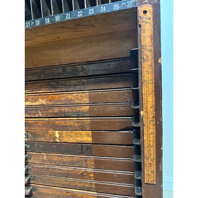 Brown Antique Hamilton Printer’s Flat File Cabinet With 17 Drawers For Sale - Image 8 of 12
