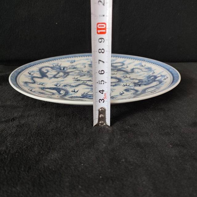 Chinese Ceramic Plate,Blue and White Porcelain Plate Hand Painted Dragon Pattern For Sale - Image 10 of 11