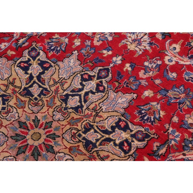 Retro Persian Kashan Red/Blue Wool Rug - 9'9'' X 15'11'' For Sale In New York - Image 6 of 10