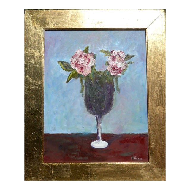 French Roses With Pink" Contemporary Still Life Oil Painting by Martha Holden, Framed For Sale