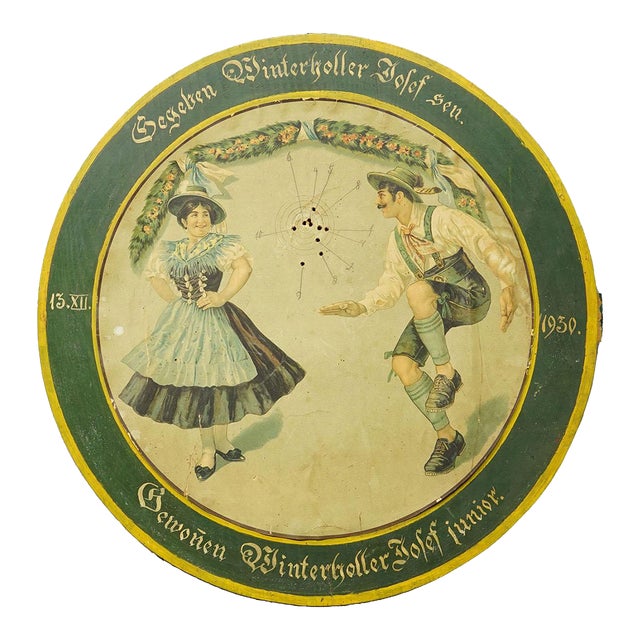 Antique Honor Target With Bavarian Dancing Couple, Germany 1930 For Sale