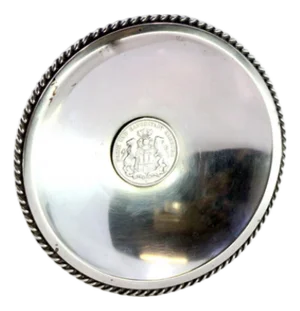 Silver Bowl with Cord-Shaped Surround and Central German Coin