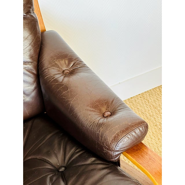 Black Vintage Scandinavian Teak and Leather Bench, 1960 For Sale - Image 8 of 17