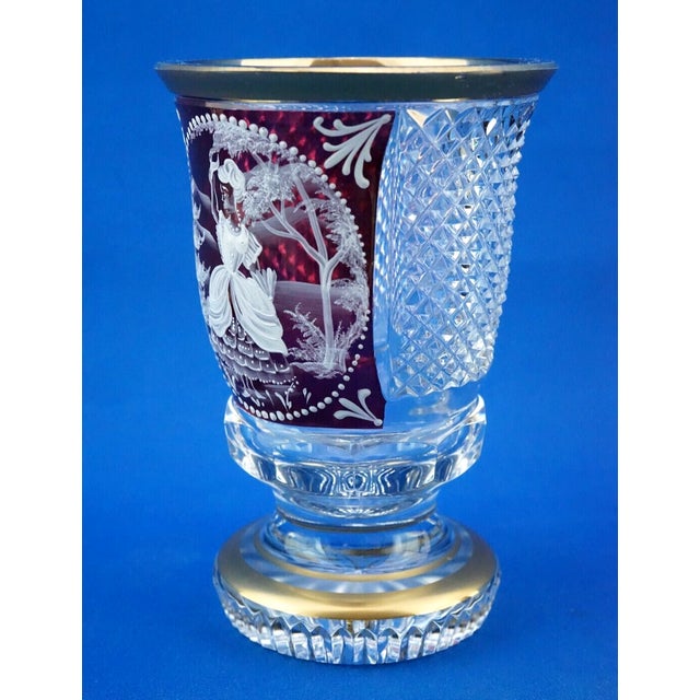 Cut Crystal Goblet Vase with Glass Paste Lady attributed to Val Saint Lambert, Belgium, 19th Century For Sale - Image 6 of 18