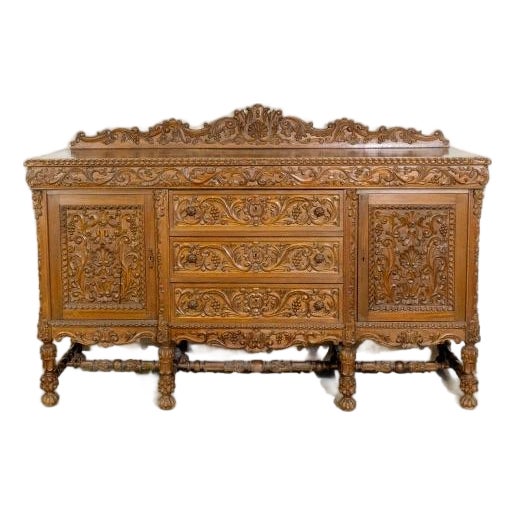 Jacobean Carved Buffet Sideboard For Sale