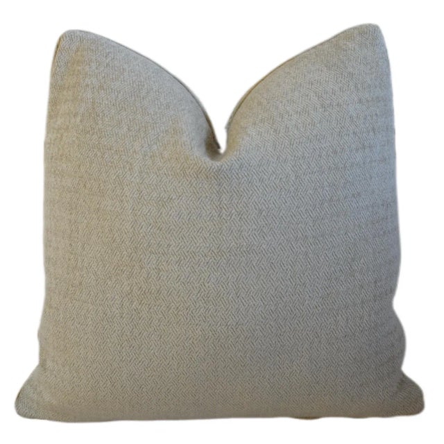 Neutral Creamy Velvety-Chenille Feather/Down Pillow For Sale In Los Angeles - Image 6 of 7