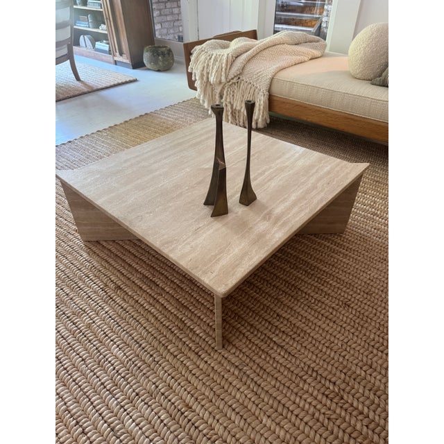 Tan Two Piece Triangular Travertine Coffee Tables, 1970s, France For Sale - Image 8 of 18