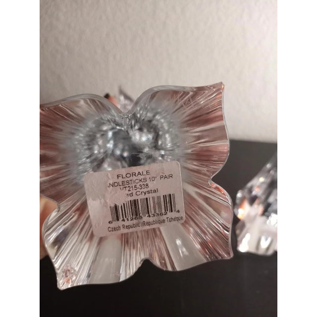 American 1980s Mikasa Florale Crystal Czech Republic Candle Holders - Set of 2 For Sale - Image 3 of 8