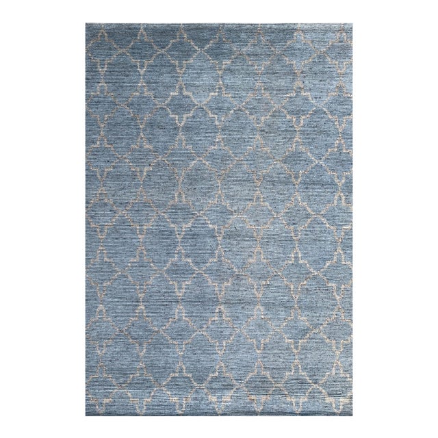 6x9 Versatile Agra Blue Allover Trellis Geometric Modern Hand Knotted Wool Rug For Sale