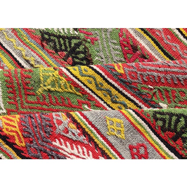 Mid 20th Century Vintage Turkish Hand Woven Embroidery With Bright & Colorful Tribal Motif Design For Sale - Image 11 of 12