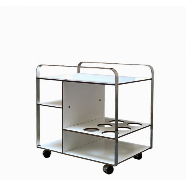 Chrome and White Laminate Serving Trolley, Italy, 1970s For Sale - Image 4 of 8
