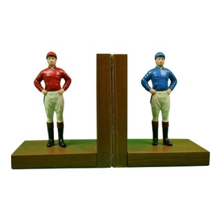Late 20th Century Red & Blue "21" Club Jockey Hand-Painted Bookends- Set of 2 For Sale