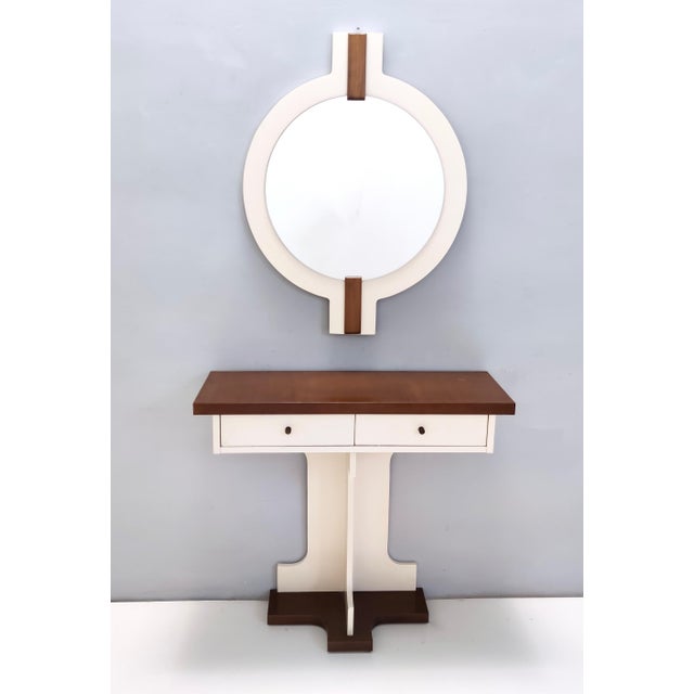 Postmodern Ivory Lacquered Walnut Wall Mirror and Console Table, Italy, 1970s, Set of 2 For Sale - Image 11 of 11